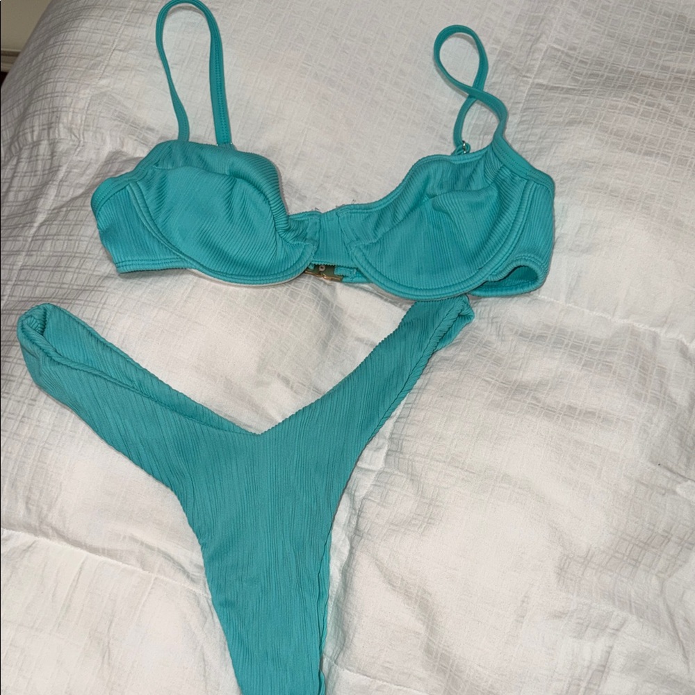 Kulani Kinis Turquoise Ribbed Bikini Set